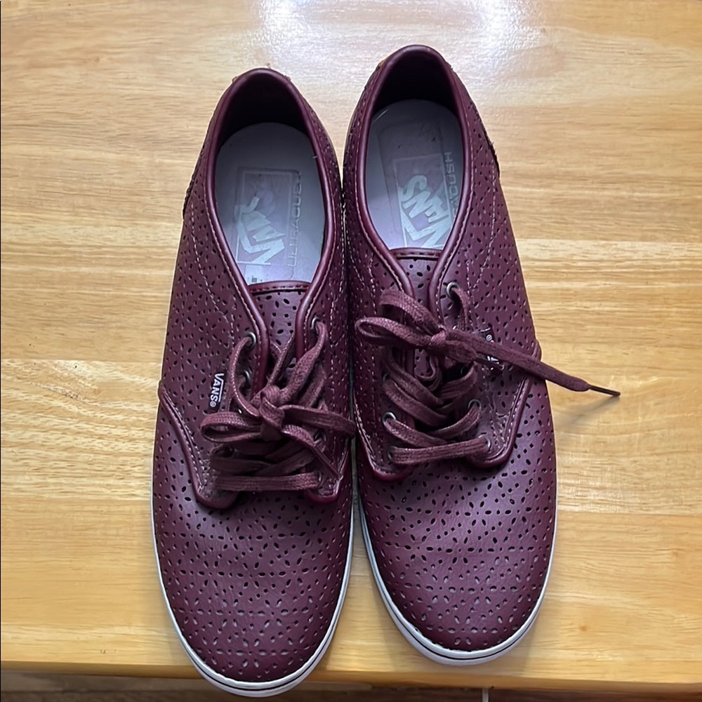 Vans Maroon burgundy faux leather flower Perforated laser cut Lace-Up Sneakers